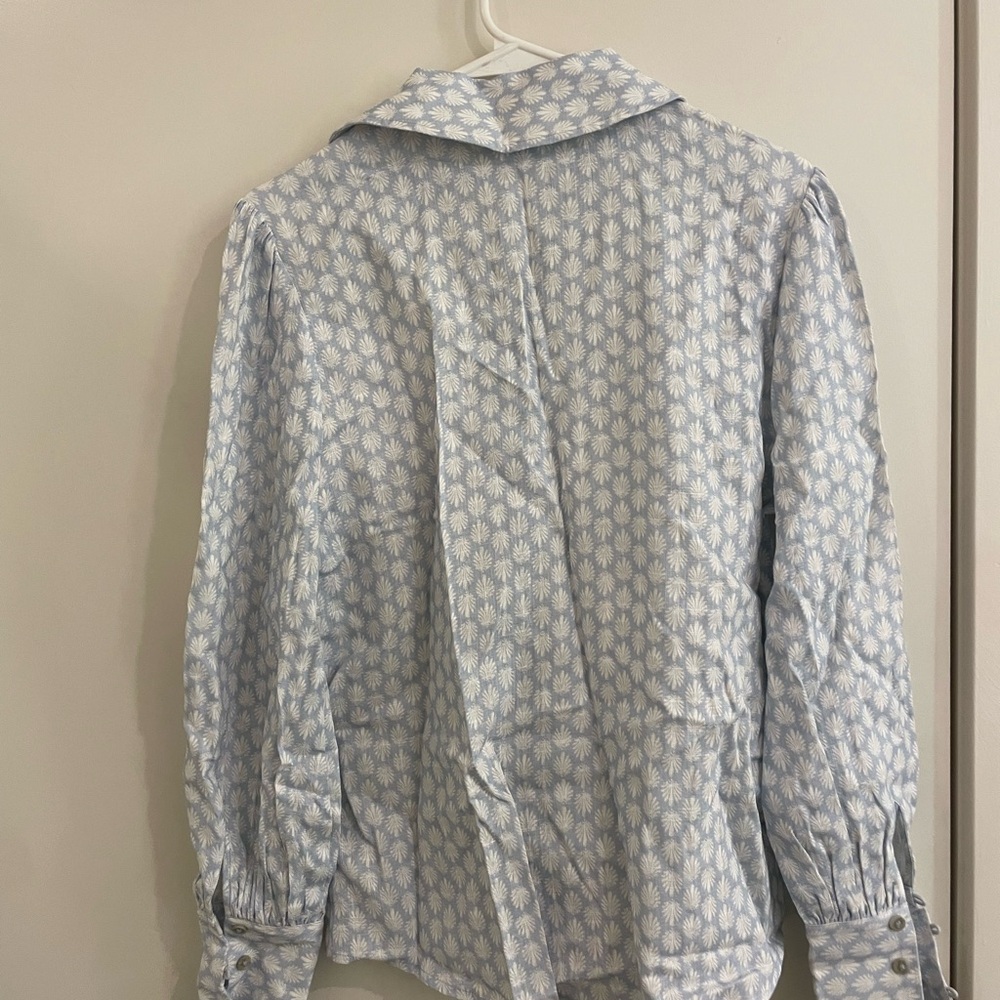Hill House Light Blue and White Leaf Print Shirt
